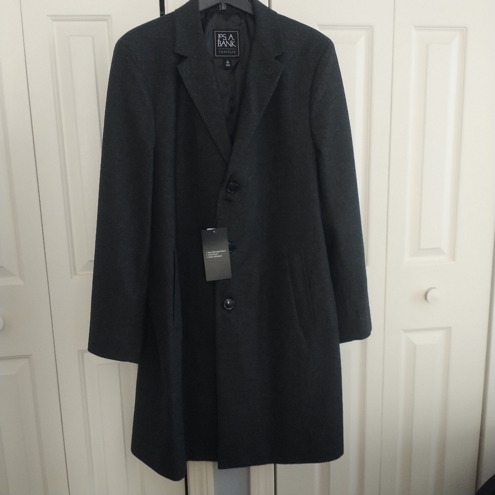 Jos. A. Bank Classic Charcoal Herringbone Classic Top Coat 44Long - Picture 2 of 12